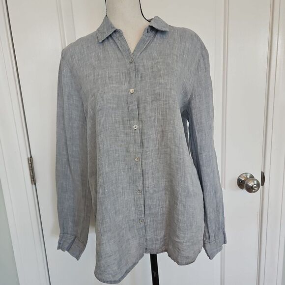 Eileen Fisher Tops - Eileen Fisher Small Organic Linen/Linen Button Long Sleeve Shirt Blue MINT